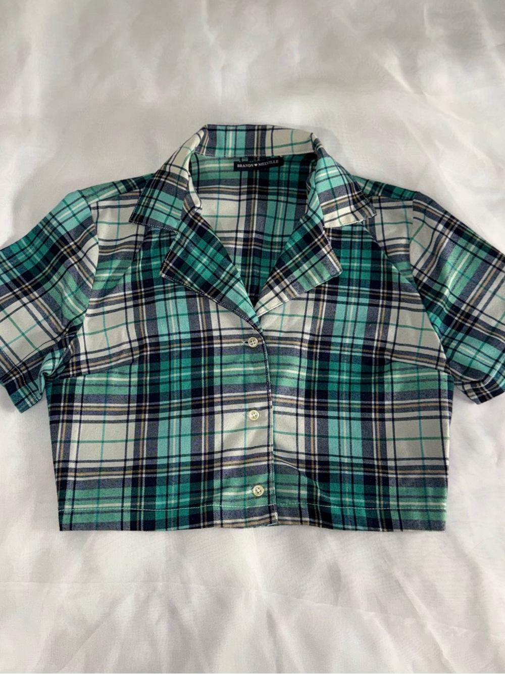 Brandy Melville Plaid Cropped Button-Up Top
